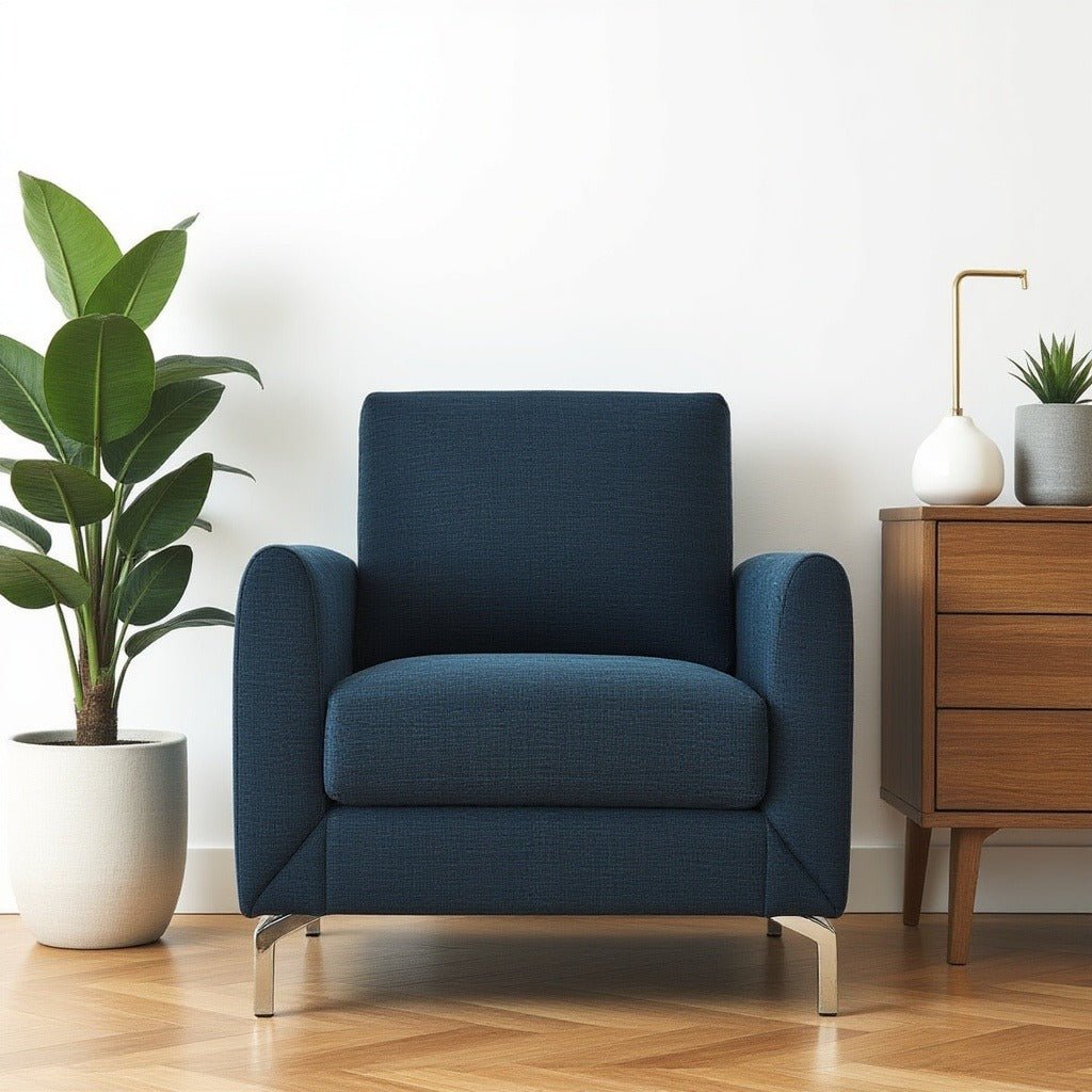 Amesbury 1 Seater Fabric Sofa For Living Room - Blue - Torque India